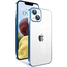 Giz Story iPhone 14 Uyumlu Kamera Korumalı Renkli Çerçeveli Gzst Garaj Kapak-Mavi Açık