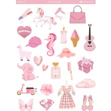 Miray Craft 1 Sayfa Pembe Temalı 12*17 cm Sticker /scrapbook, Bullet Journal, Planlayıcı, Defter Için