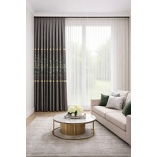 Perde Merkezi Bulut Gri Yeşil Pano Fon Perde Salon ve Misafir Odalarına Uygun 1/3 Sık Pileli Tek Kanat Lüks Modern Fon Perde