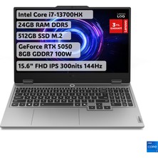 Lenovo LOQ Intel Core i7 13700HX 24GB 512GB SSD RTX5050 Freedos 15.6" FHD 144Hz Taşınabilir Bilgisayar 83JE00LATR