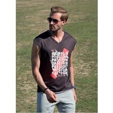 Masimar Erkek Dijital Baskılı V Yaka Kolsuz T-Shirt