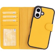 Najmaddin Apple iPhone 16 Plus Uyumlu, Hakiki Deri, El Yapımı, Cüzdanlı Kılıf, Limon Sarı