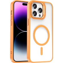Giz Story Apple iPhone 14 Pro Max Kılıf Magsafe Şarj Özellikli Standlı Gzst Magsafe Klon Lensli Kapak-Turuncu