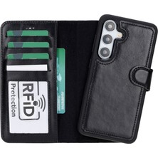 Najmaddin Samsung Galaxy S24 Uyumlu, Deri Cüzdanlı Kılıf, Parlak Siyah