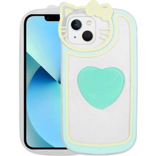 Giz Story iPhone 13 Uyumlu Kedi Figürlü Transparan Pop Soketli Gzst Ritmik Kapak-Turkuaz