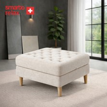Smarto Relax  Swiss Style Puf Brienz Ayaklı Kare Kapitoneli baby face  Dekoratif 100x100x45 cm Kapitone Ahşap Ayaklı puf(Ekru)