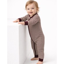 Organickid Cranberry Kız Bebek Bordo Çizgili Fermuarlı Tulum