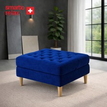 Smarto Relax  Swiss Style Puf Brienz Ayaklı Kare Kapitoneli baby face  Dekoratif 100x100x45 cm Kapitone Ahşap Ayaklı puf(Lacivert)