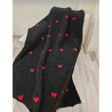 Alpjoy Puffy Siyah-Kırmızı Kalpli Tv Battaniyesi 130×170CM