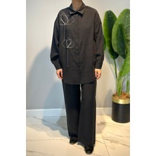Lale Butik Boncuk Detay Gömlek Pantolon Takım 8616 Siyah
