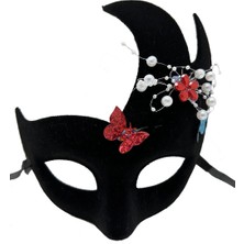 Veralya Siyah Renk Incili Taşlı Süet Kaplama Venedik Parti Maskesi 20X22 cm