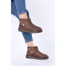 Kürklü Bot Kristal Taşlı Arka Fermuarlı ve Yan Çıtçıtlı Kısa Düz Taban Kışlık