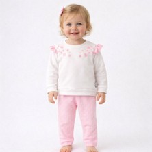%100 Pamuk Kız Bebek Alt Üst Takım - Pembe Çiçek Desenli, Uzun Kollu Günlük & Ev Giyimi