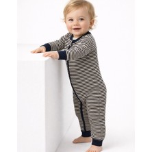 Organickid Cranberry Erkek Bebek Lacivert Çizgili Fermuarlı Tulum