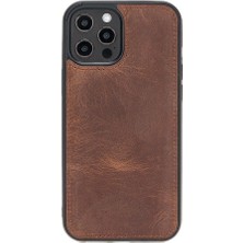 Najmaddin Apple iPhone 12 Pro Max Uyumlu Deri Arka Kapak G2 Kahve