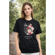 herkesemoda Beautiful Thought Baskı Detaylı Basic T-Shirt