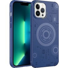 Giz Story Apple iPhone 13 Pro Kılıf Gzst Wireless Şarj Özellikli Desenli Hot Kapak-Lacivert