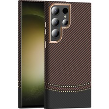 Giz Story Galaxy S23 Ultra Kılıf M-Safe Şarj Özellikli Karbon Fiber Görünümlü Gzst Gros Kapak - Desert Titanyu