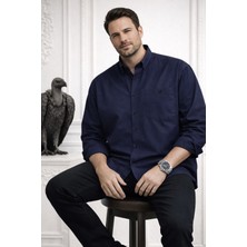 Varetta Erkek Lacivert Büyük Beden Gömlek Yaka Düğmeli Uzun Kollu Düz