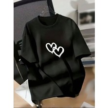 herkesemoda Kalp Baskı Detaylı Basic T-Shirt