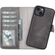 Najmaddin Apple iPhone 14 Uyumlu Deri Cüzdanlı Kılıf Mwwn VS4EF Gri