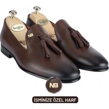 Indispensablely Isme Özel Püsküllü Kösele Erkek Ayakkabi - Haki̇ki̇ Anti̇k Deri̇ - Gümüş Konseptli̇ - AA01013 - Kah