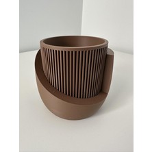 Omeyva Dekoratif Japandi Akıllı Çiftli Saksı Çiçek Kaktüs Bitki Yetiştirme Saksısı-11 Cm.-Kahverengi