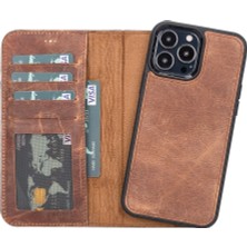 Najmaddin Apple iPhone 13 Pro Max Uyumlu Deri Cüzdanlı Kılıf G2 Kahverengi