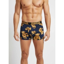 Juan Raul Erkek Lacivert Ayıcık Desenli Pamuklu Esnek Boxer