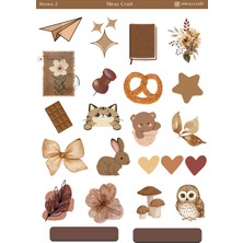 Miray Craft 1 Sayfa Kahverengi Temalı 12*17 cm Sticker /scrapbook, Bullet Journal, Planlayıcı, Defter Için