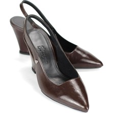 Gökhan Talay Agape  Esnek Yumuşak Kaymaz Taban (8cm) Kahverengi Rugan  Açık Lastikli Kadın Dolgu Topuklu Ayakkabı