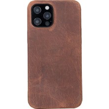 Najmaddin Apple iPhone 12 Pro Max Uyumlu Deri Arka Kapak Rock G2 Kahve