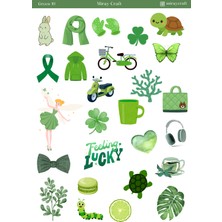 Miray Craft 1 Sayfa Yeşil Temalı 12*17 cm Sticker /scrapbook, Bullet Journal, Planlayıcı, Defter Için