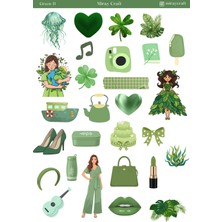 Miray Craft 1 Sayfa Yeşil Temalı 12*17 cm Sticker /scrapbook, Bullet Journal, Planlayıcı, Defter Için