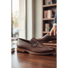 Enoch Hakiki Deri Kahverengi Gofre Dokulu Maskaretli Erkek Loafer