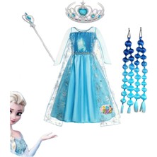 3b Kids Ellsa Karlar Ülkesii Kostümü Elbise + Elsa Bubble Saç + Elsa Taç-Asa Doğum Günü Parti