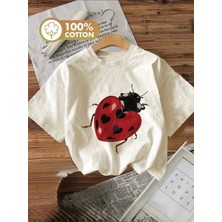 herkesemoda Uğur Böceği Baskı  Detaylı Basic T-Shirt