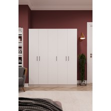 Asra Trend Lüks 5 Kapaklı Gardırop %100 MDF Askılı Çok Amaçlı Düzenleyici Elbise Dolabı G-09
