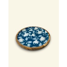 Faralya Home Mango Ağacı 20X20X2 cm Pasta Tabağı ,sunum Tabağı , Tatlı Tabağı Yaprak Desenli-Blue