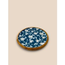 Mango Ağacı Servis Tabağı 25X25X2 cm Sunum Tabağı Yemek Tabağı Yaprak Desenli-Blue