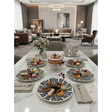 Porselen Pasta Tabağı 20 cm 6'lı Balık Sırtı Yaprak Desenli Mavi-Beyaz