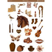 Miray Craft 1 Sayfa Kahverengi Temalı 12*17 cm Sticker /scrapbook, Bullet Journal, Planlayıcı, Defter Için