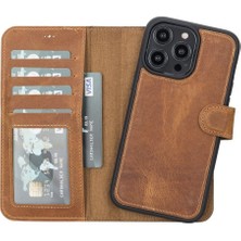 Najmaddin Apple iPhone 14 Pro Max Uyumlu Deri Cüzdanlı Kılıf Mwwn G19 Taba