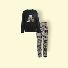 Gonca Concept Kadın Uzun Kollu Kedili Penye Pijama Takımı