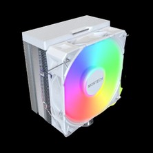 Montech NX400 Argb - Cpu Soğutucu, Tek Kule, 4 Gelişmiş Isı Borusu, 52 Kanatlı Isı Emici, E28, 120 mm Fdb Statik Basınçlı Fan, 28 mm Fan Kalınlığı, Köşe Kapağı Ayak Pedleri, Argb - Beyaz