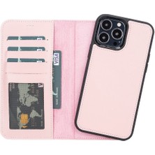Najmaddin Apple iPhone 13 Pro Max Uyumlu Deri Cüzdanlı Kılıf Nu2 Pembe