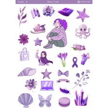 Miray Craft 1 Sayfa Mor Temalı 12*17 cm Sticker /scrapbook, Bullet Journal, Planlayıcı, Defter Için