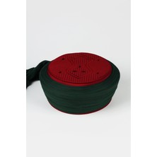 Sarıkhane Namaz Sarığı - Yeşil Kumaş - Bordo Takke - Düz Sarım - Nâli Şerif - 7 Metre (Züabeli)
