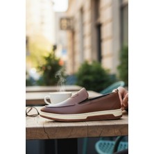 Enoch Hakiki Deri Taba Lazer Baskı Detaylı Beyaz Tabanlı Erkek Comfort Loafer