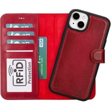 Najmaddin Apple iPhone 15 Plus Uyumlu Deri Cüzdanlı Kılıf Mwwn V4EF Kırmızı